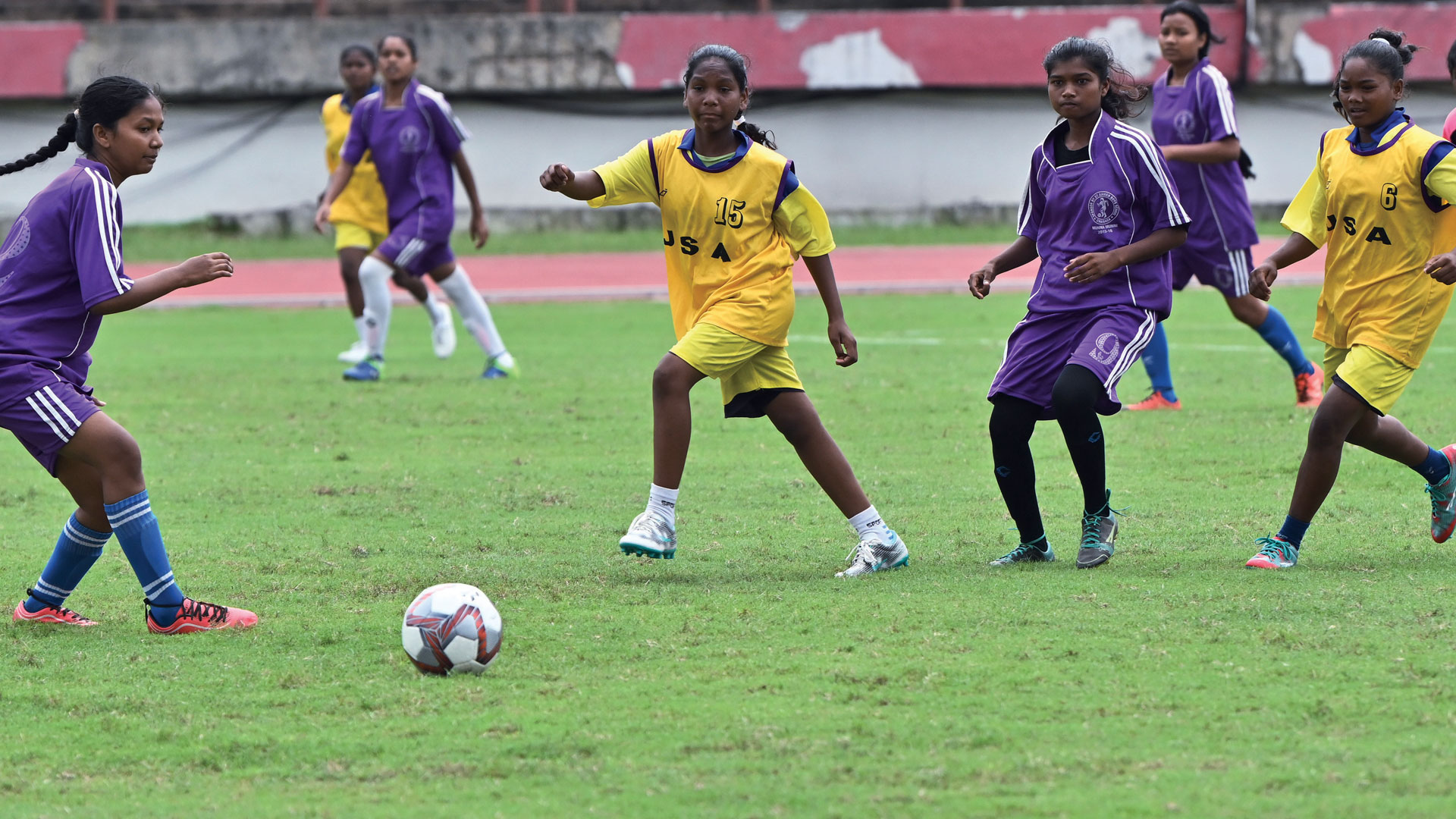 Women football players at the Jamshedpur Sporting League